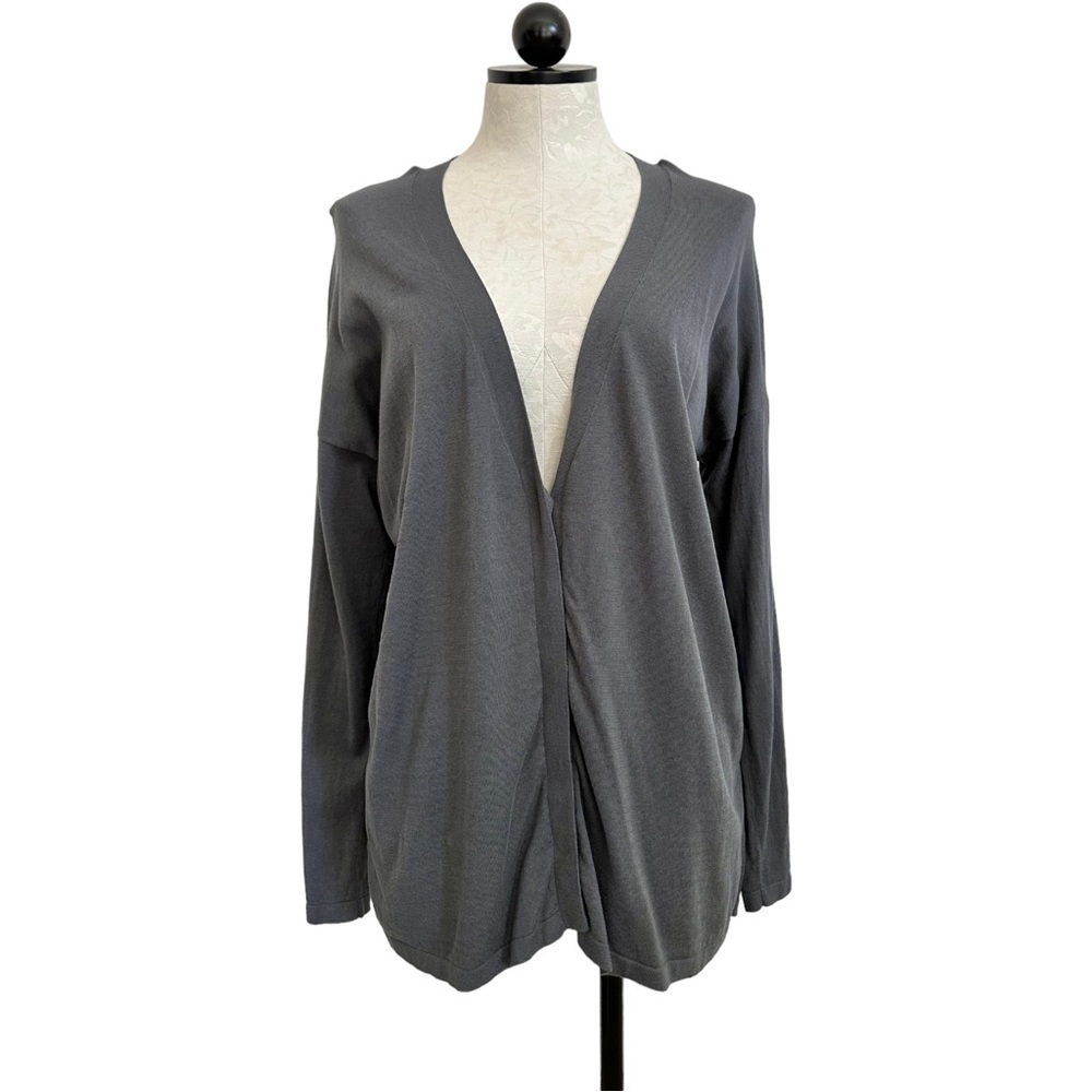 purejill Cardigan Button Front Gray Cotton Rayon Long Sleeve Size Medium